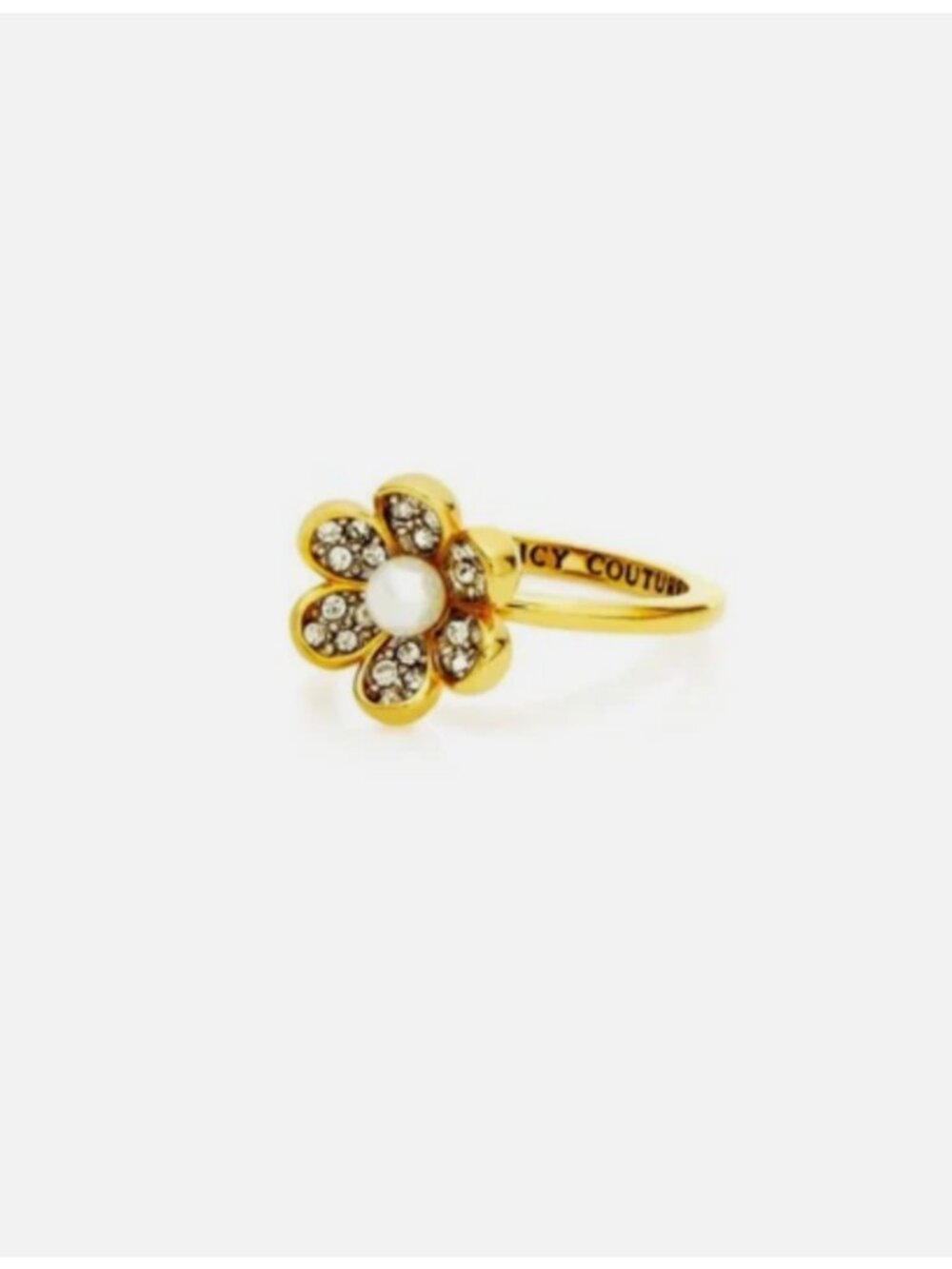 NWT Juicy Couture Pave Flower Ring Daisy Stack Band Pearl Sunflower Gold 7 14